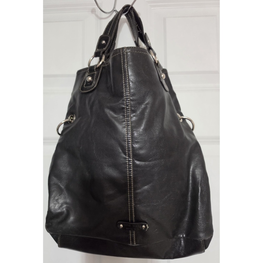 Nine West Black Shoulder Bag Tote Purse Silver Hardware Contrast Stitching Y2k